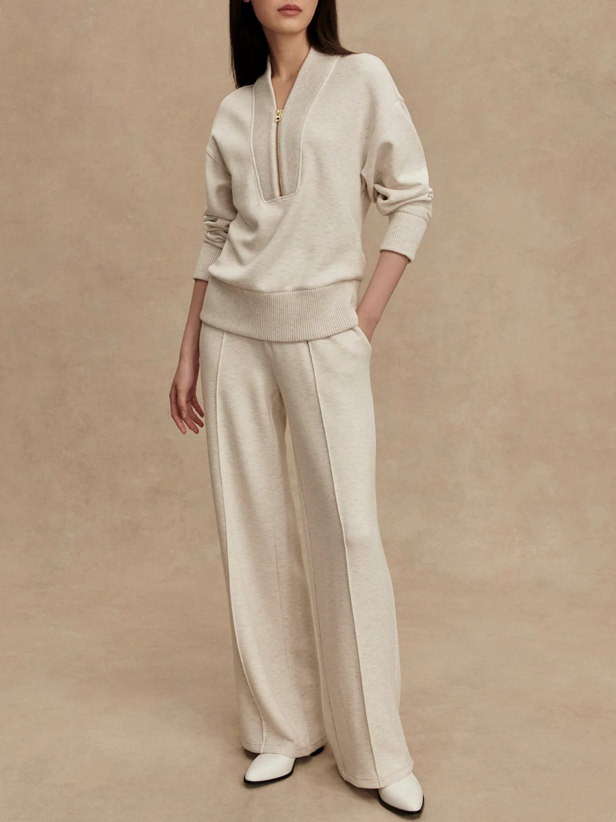 Chic Oversized Half - Zip Set