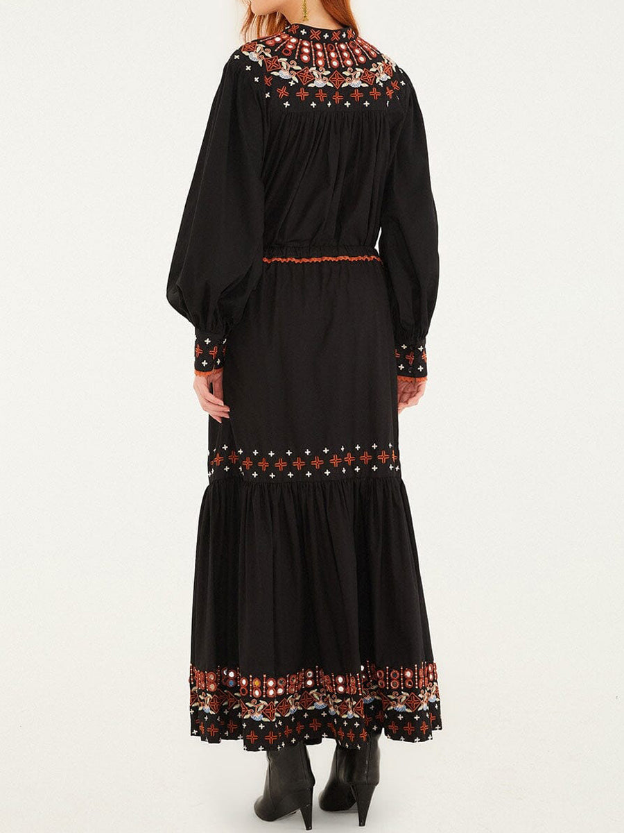 Embroidered Buttoned Shirt & Tiered Maxi Skirt