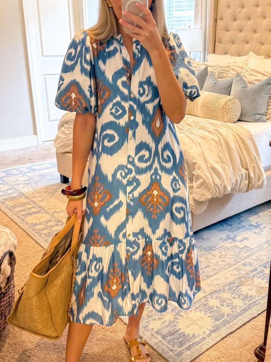 Belt Button Midi Dress