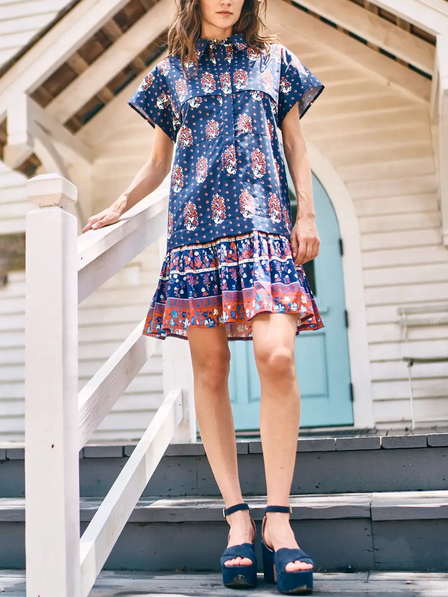 Boho Patchwork Print Short Sleeve Dress
