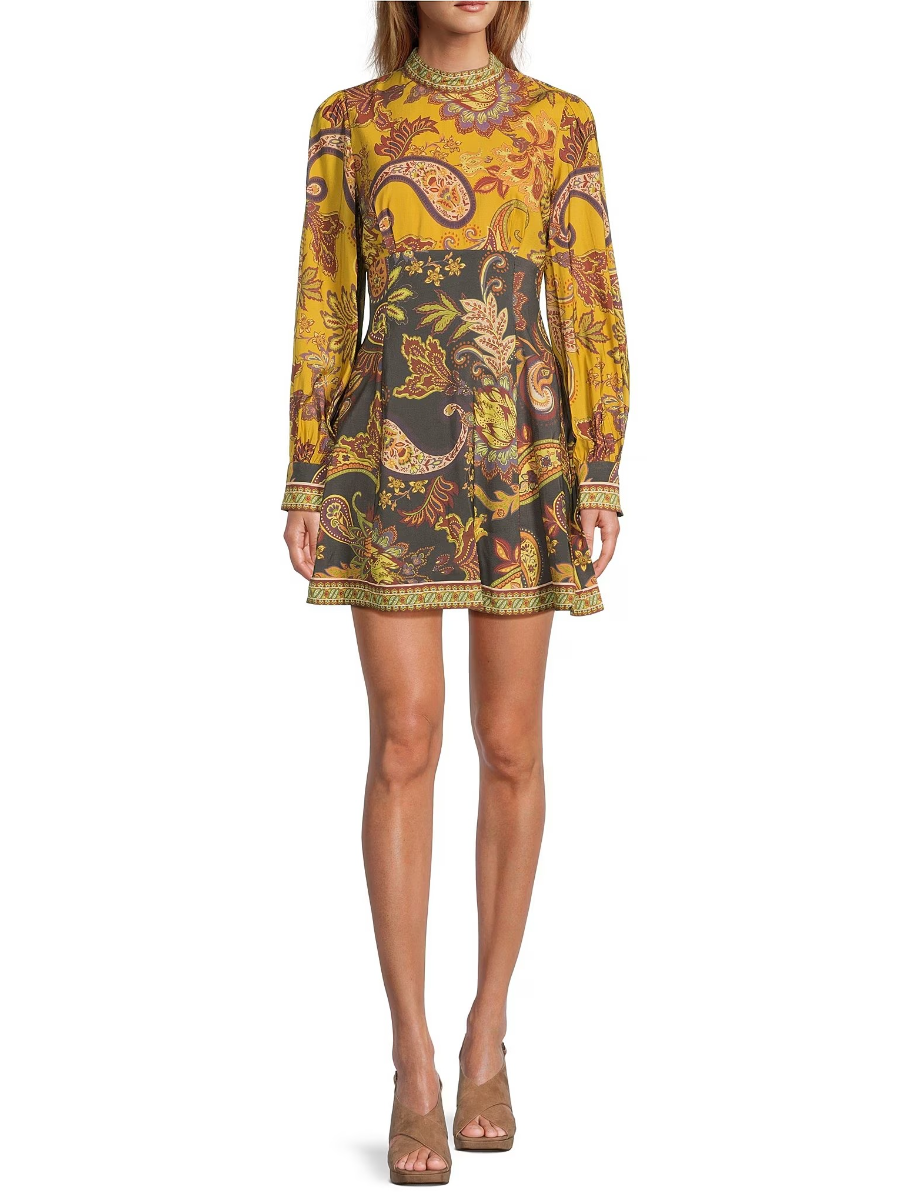 Paisley Mock Neck Long Sleeve Dress