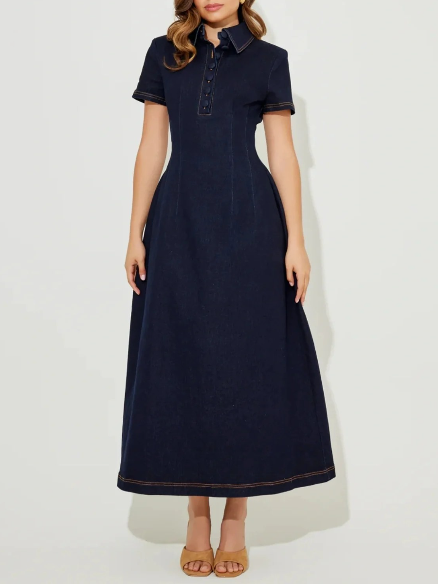 The Ultimate Muse Denim Collared Midi Dress