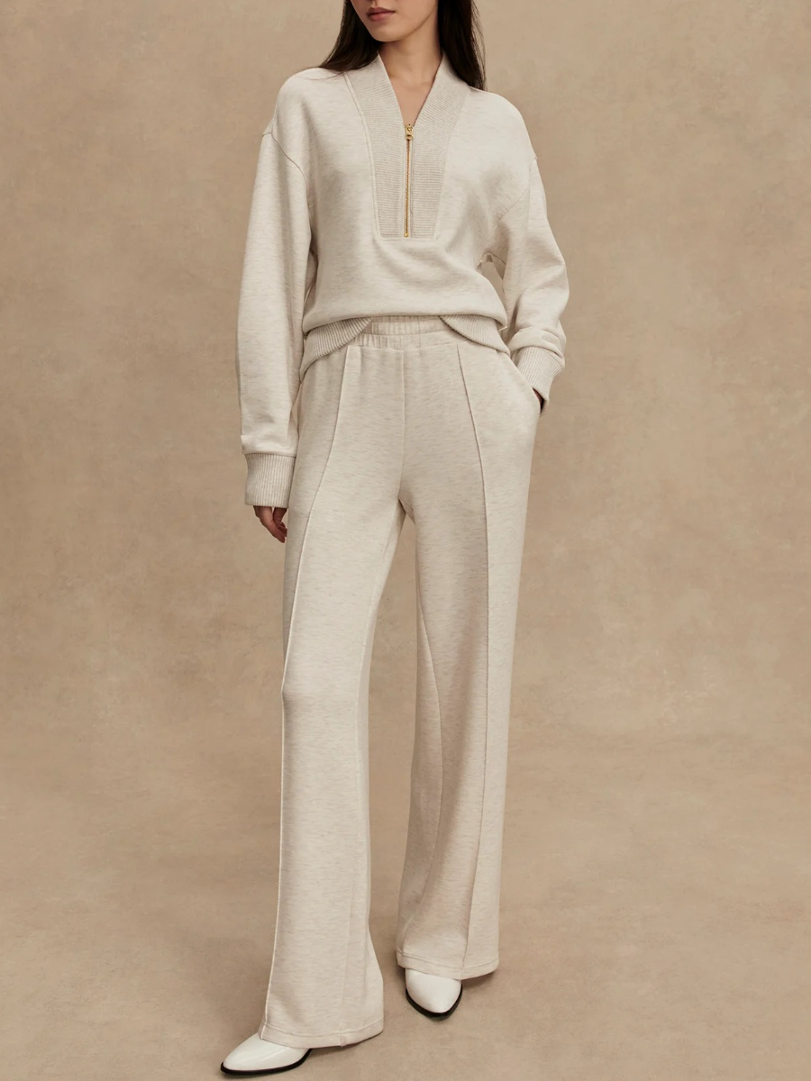 Chic Oversized Half - Zip Set