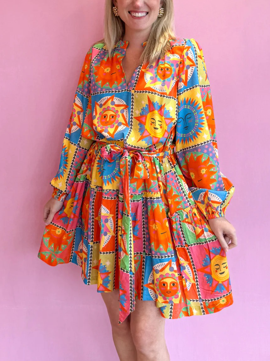 Patchwork Printed Tie Waist Dress