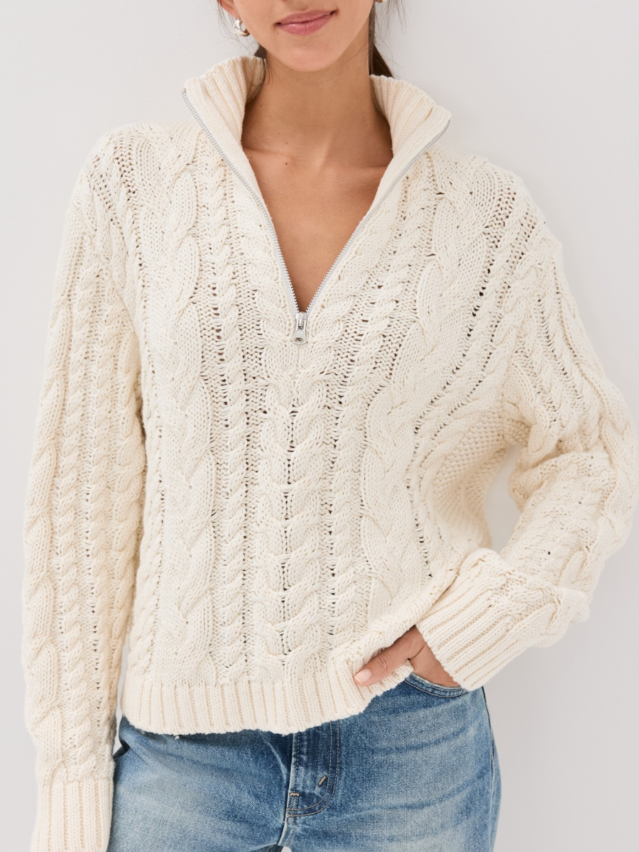 Cotton Cable Half Zip Sweater