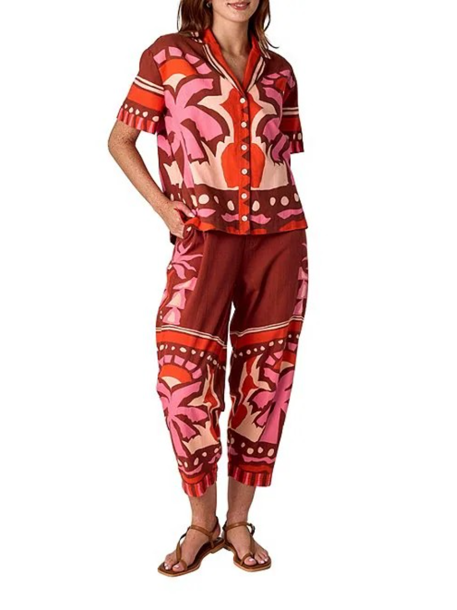 Printed Cotton Linen Blend Coordinating Relaxed Set