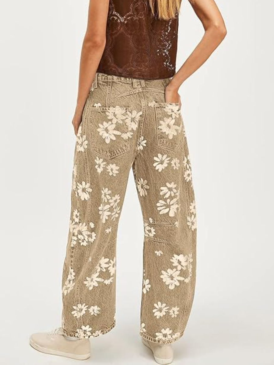 Floral Printed Baggy Wide Leg Jeans