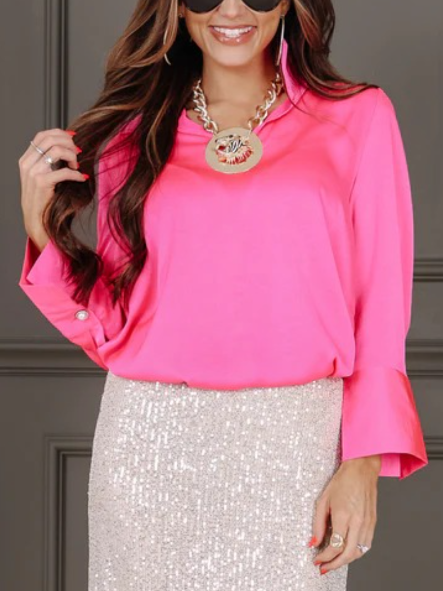 Who To Tell Hot Pink Long Sleeve Top