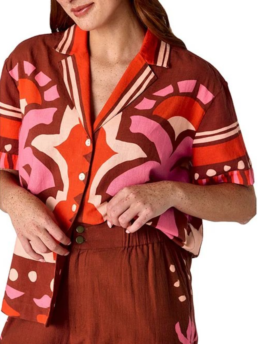Printed Cotton Linen Blend Coordinating Relaxed Set
