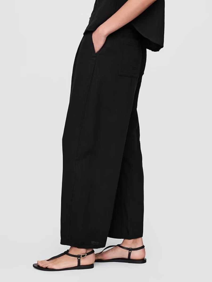 Cotton Gauze Easy Barrel Pants