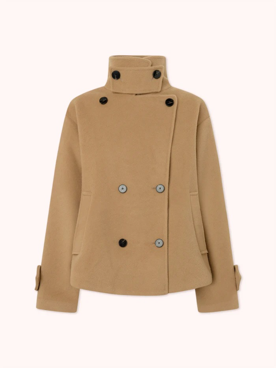 DOUBLE-STRAP COAT WITH PEAK COLLAR