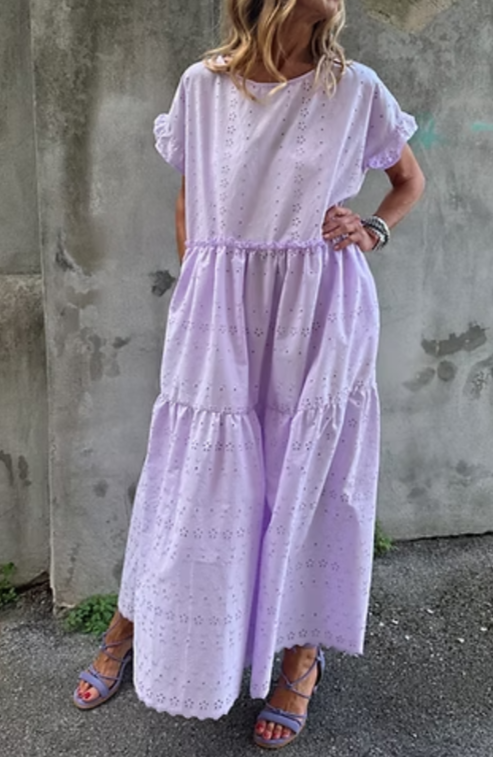 Casual Loose Eyelet Cotton Dress