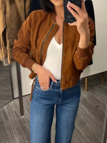 Chic Short Bomber Leather Jacket