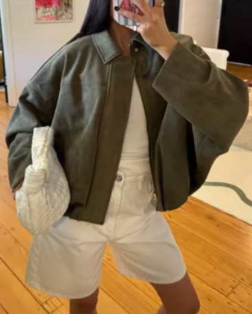 Suede Puffed Bomber Jacket