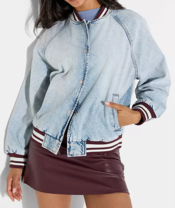 Fall Casual Baseball Denim Jacket