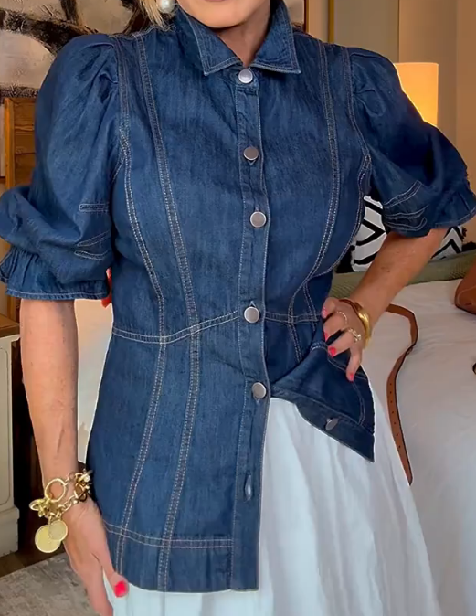 Puff Sleeve Denim Blouse