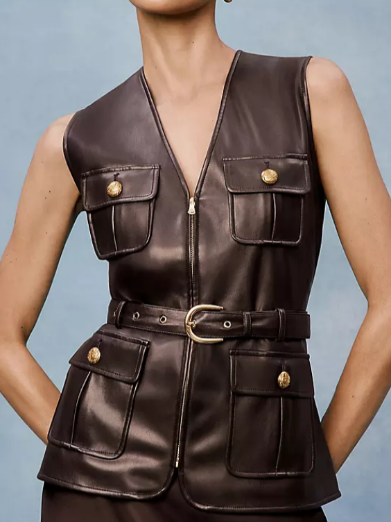 Chic Leather Vest Jacket With Zip