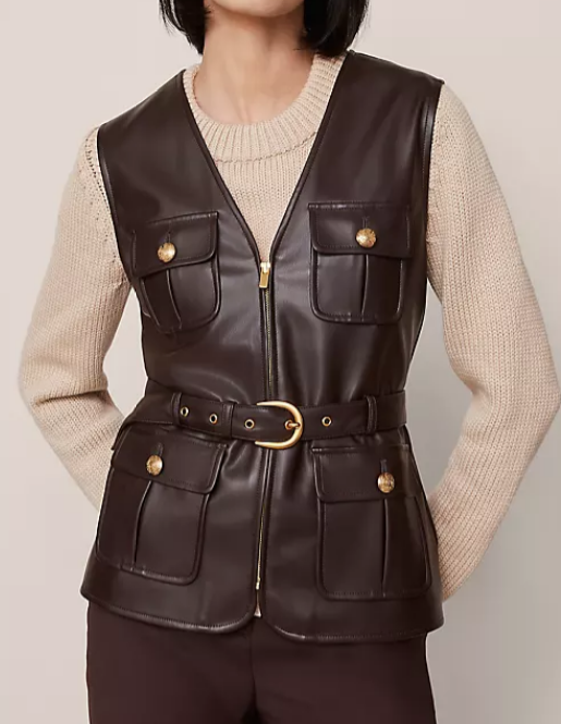 Chic Leather Vest Jacket With Zip