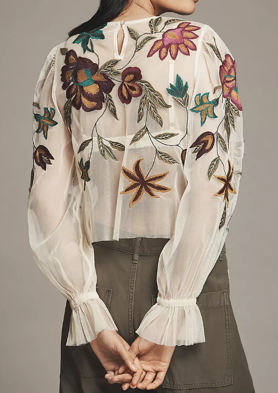 Floral Embroidered Mesh Top