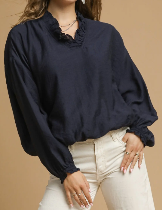 Ruffed Bubble Hem Blouse