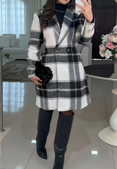 Chic Plaid Medium Length Coat