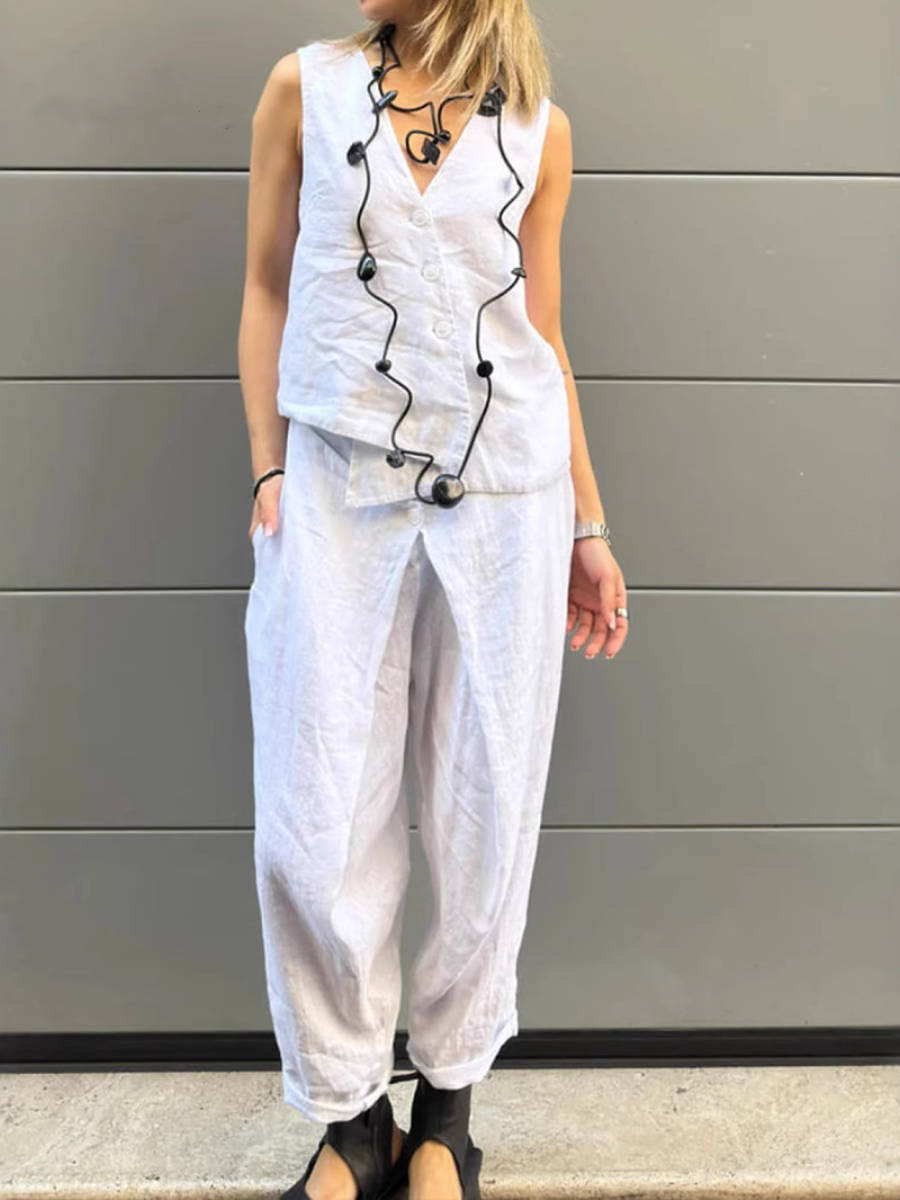 Stylish Linen Vest 2pc Set