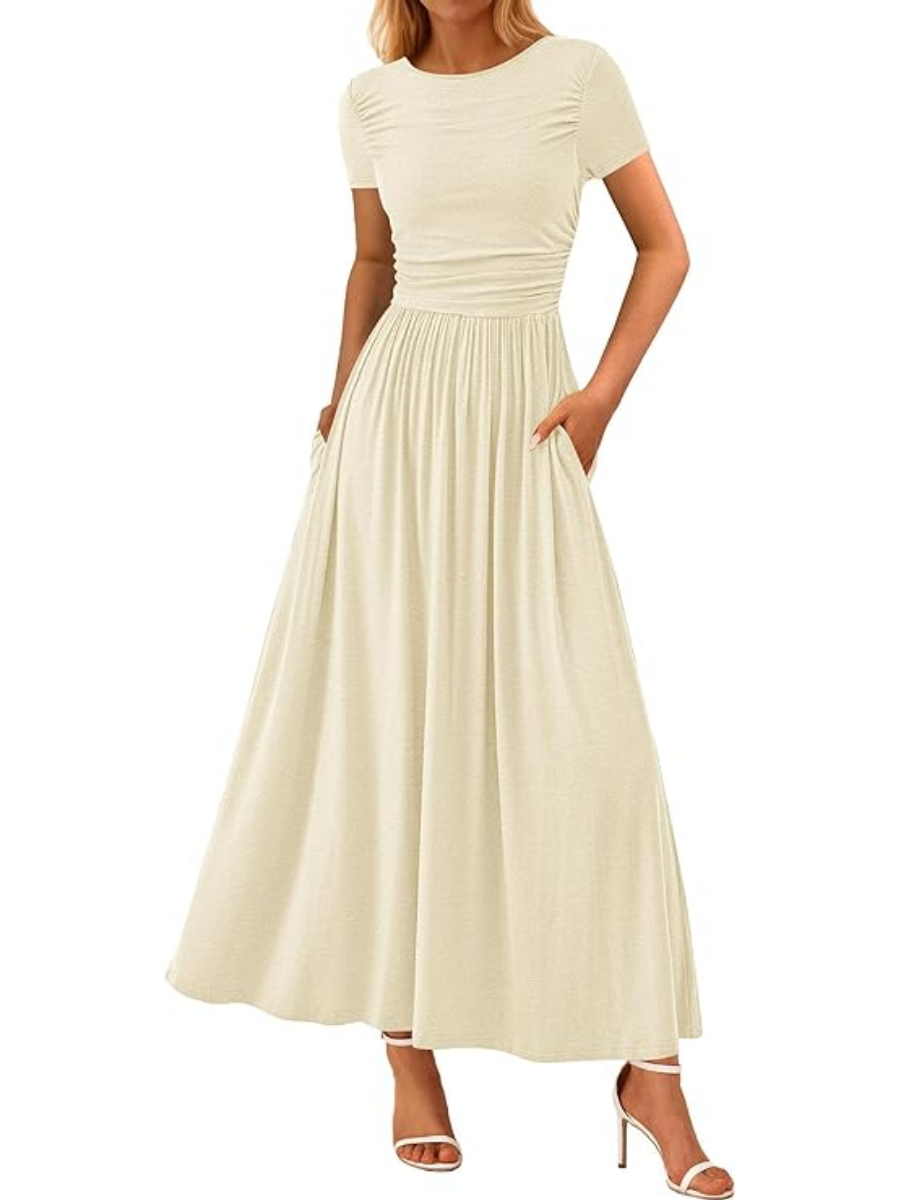 Patchwork A Line Pleated Swing Maxi Dress