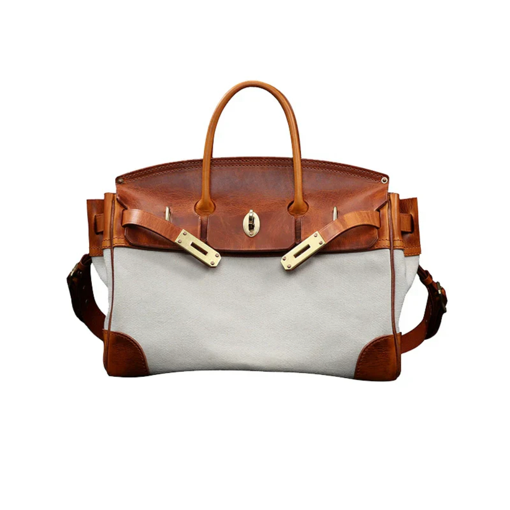 Two-Tone Canvas And Leather Handbag