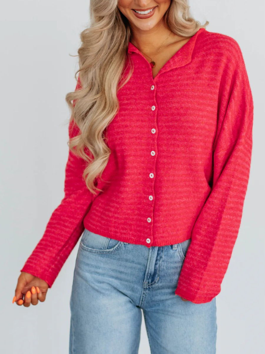 Pink Cherry Stripe Cardigan