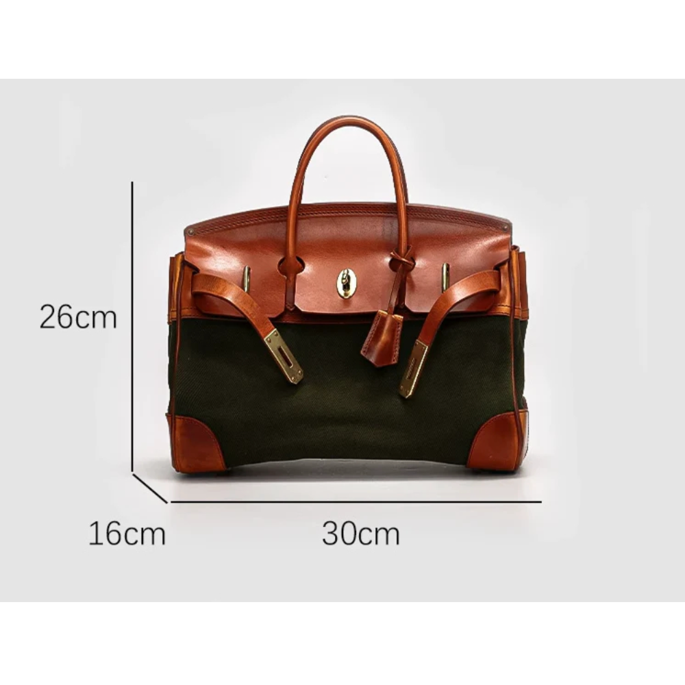 Two-Tone Canvas And Leather Handbag