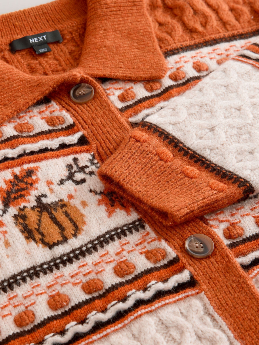 Orange Halloween Pumpkin Twist Collar Cardigan