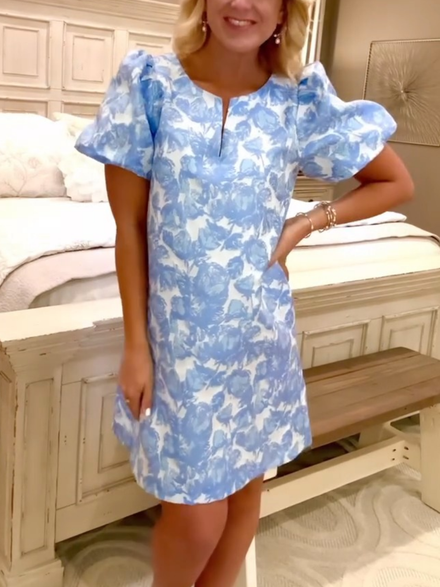 Chic Floral Puff Sleeve Mini Dress