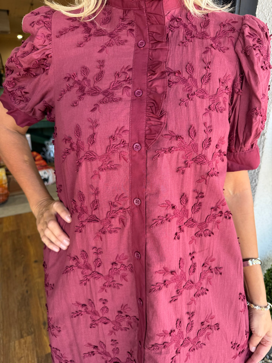 Chic Floral Embroidered Puff Sleeve Mini Dress