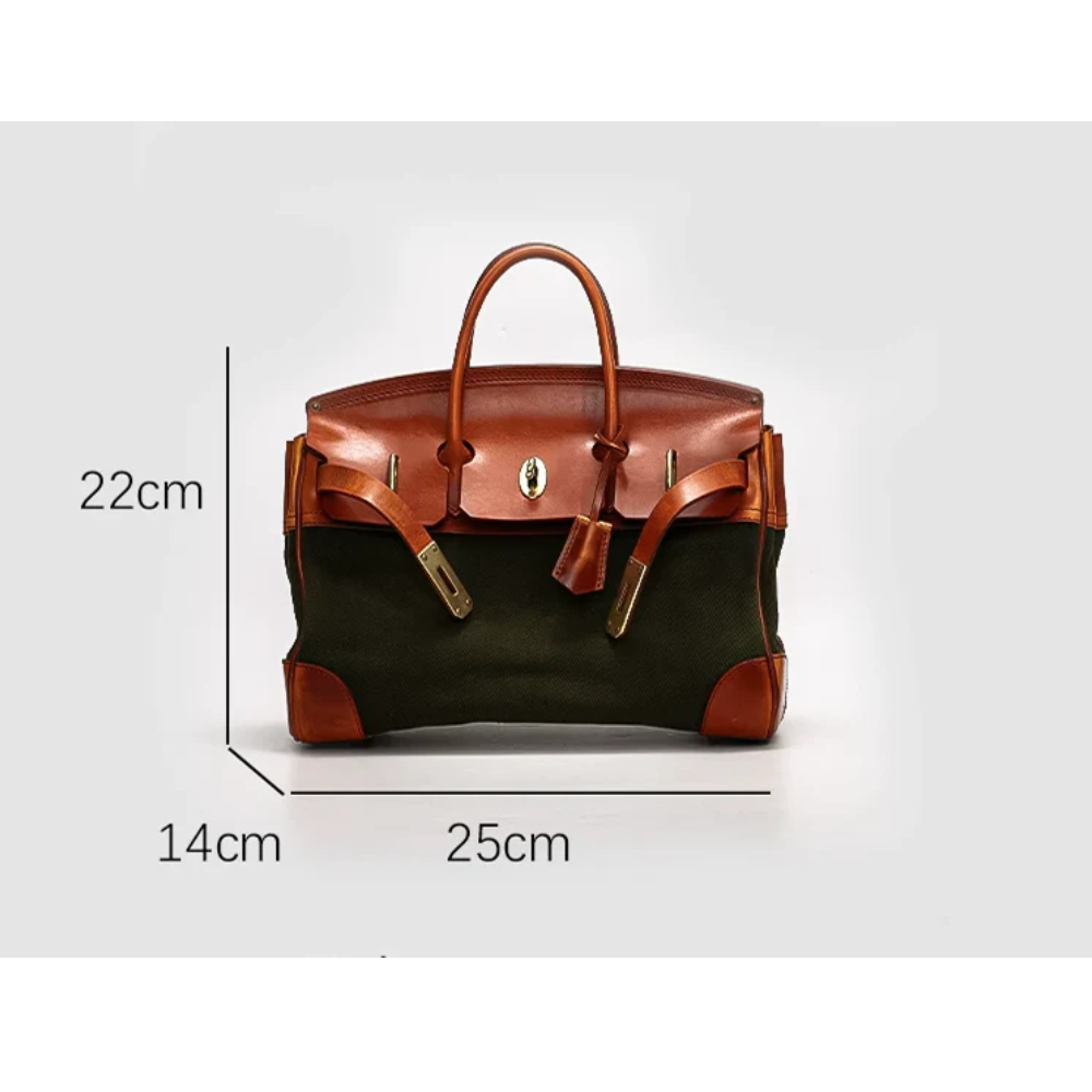 Two-Tone Canvas And Leather Handbag