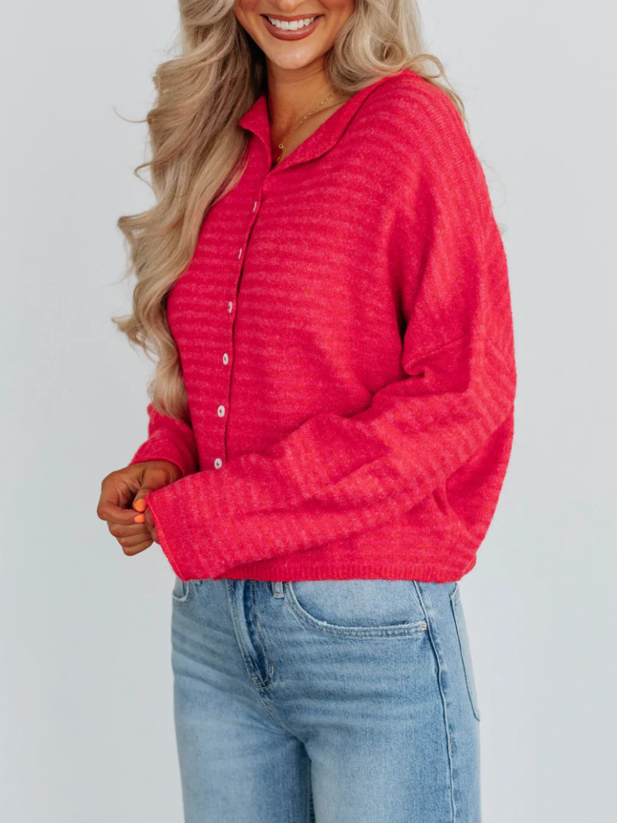 Pink Cherry Stripe Cardigan