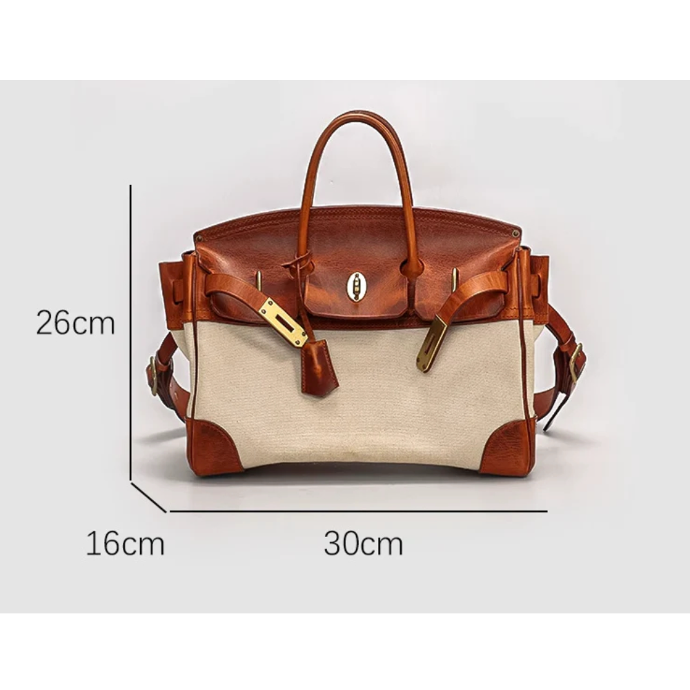 Two-Tone Canvas And Leather Handbag