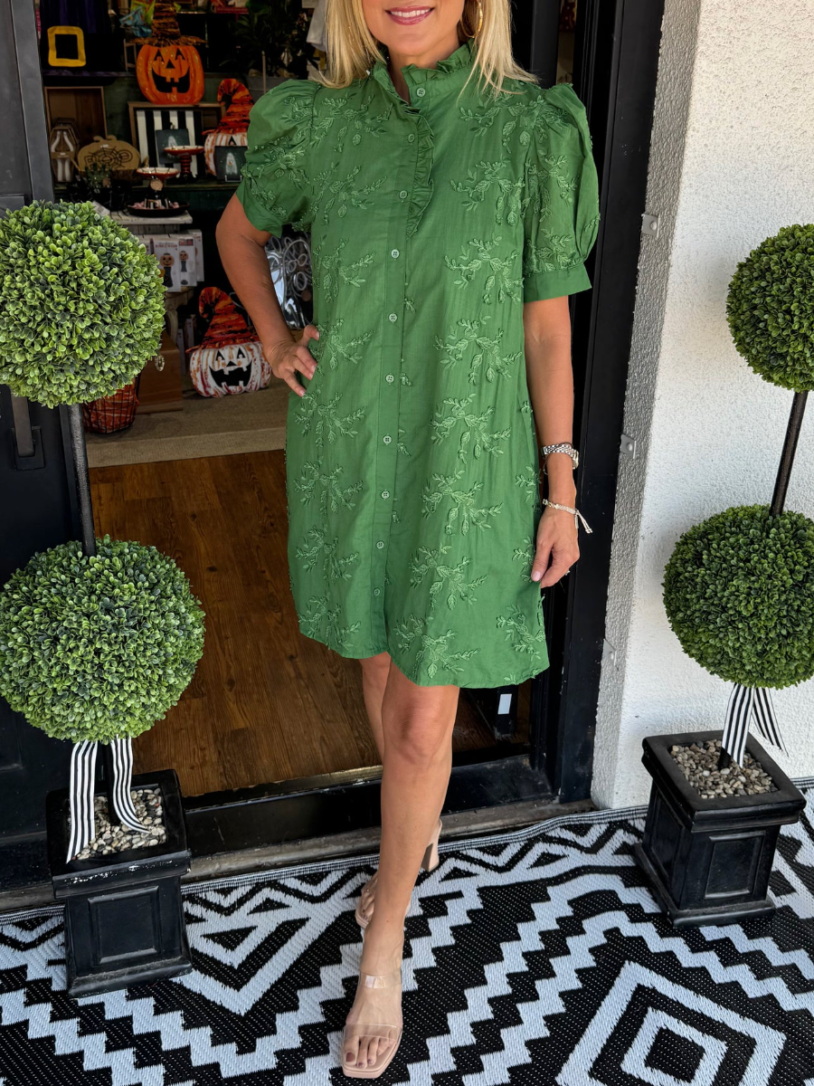 Chic Floral Embroidered Puff Sleeve Mini Dress