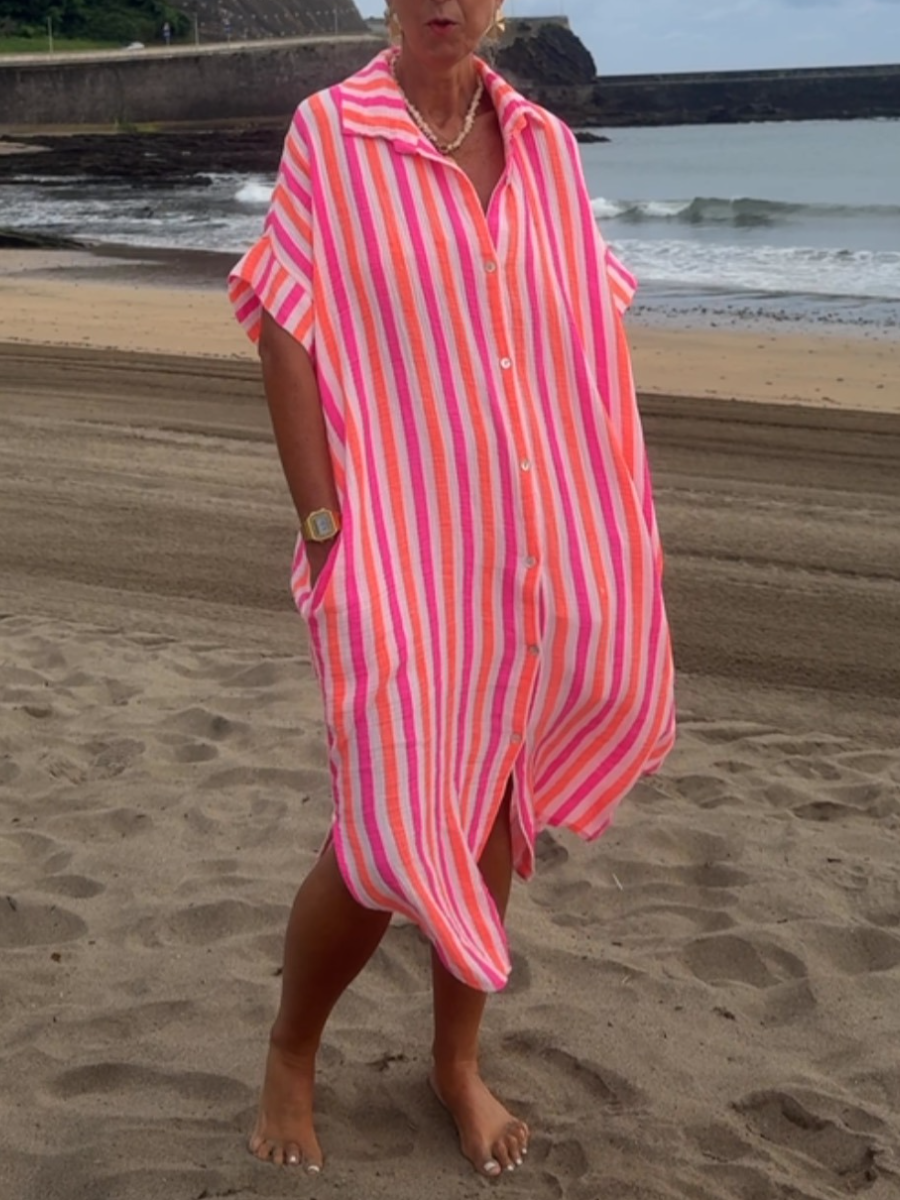 Classic Breezy Striped Shirt Dress