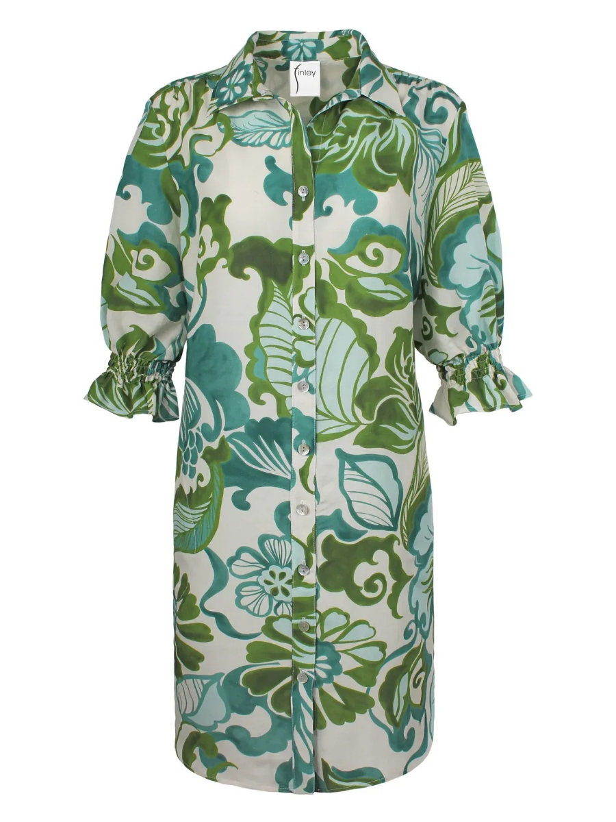 Botanical Print Button Down Shirt Dress
