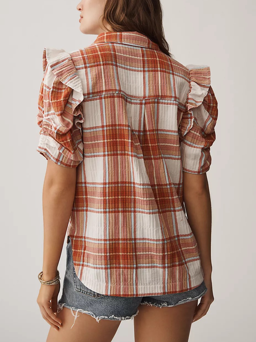 Vintage Inspired Plaid Puff Sleeve Blouse