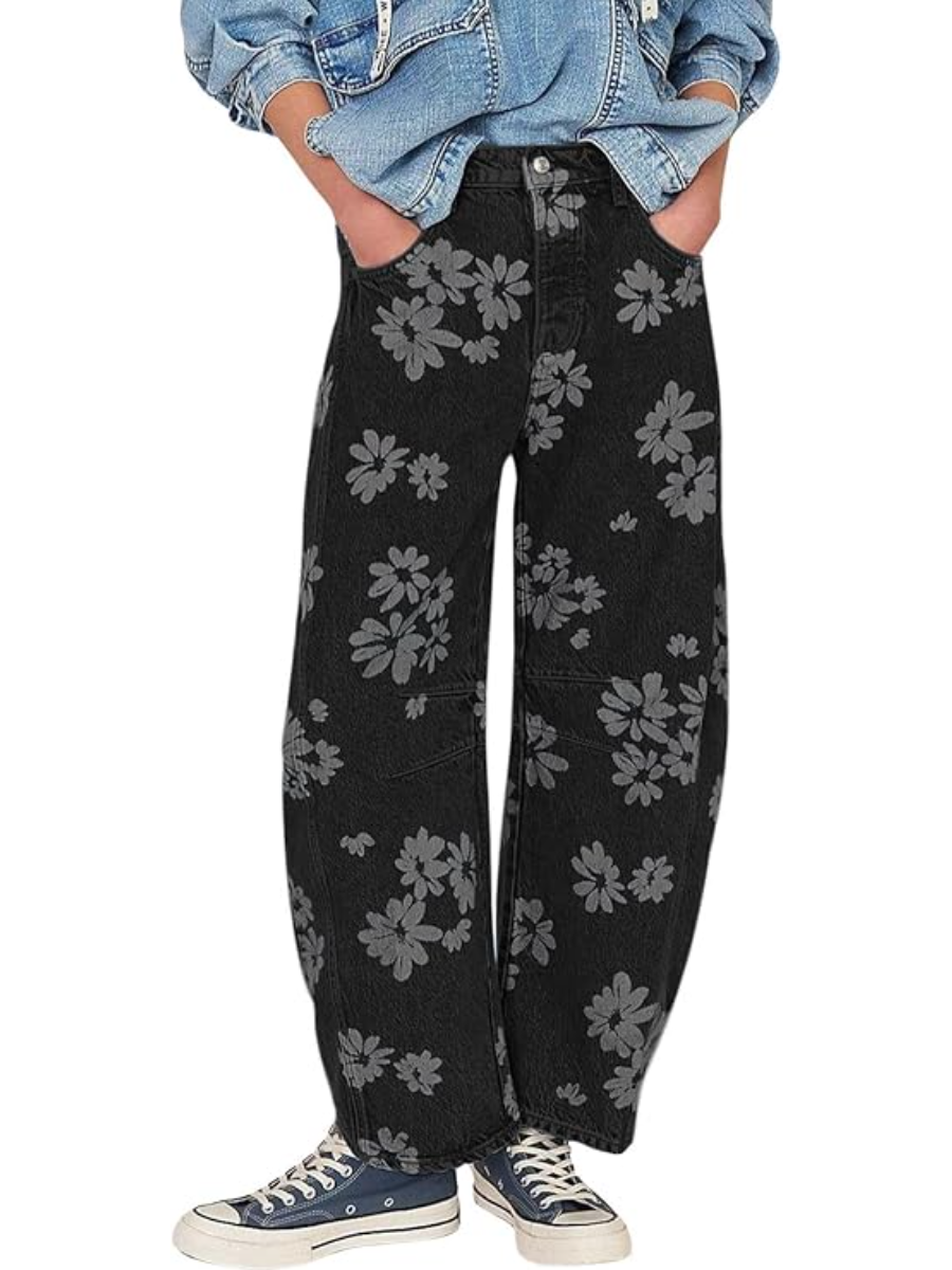 Floral Printed Baggy Wide Leg Jeans