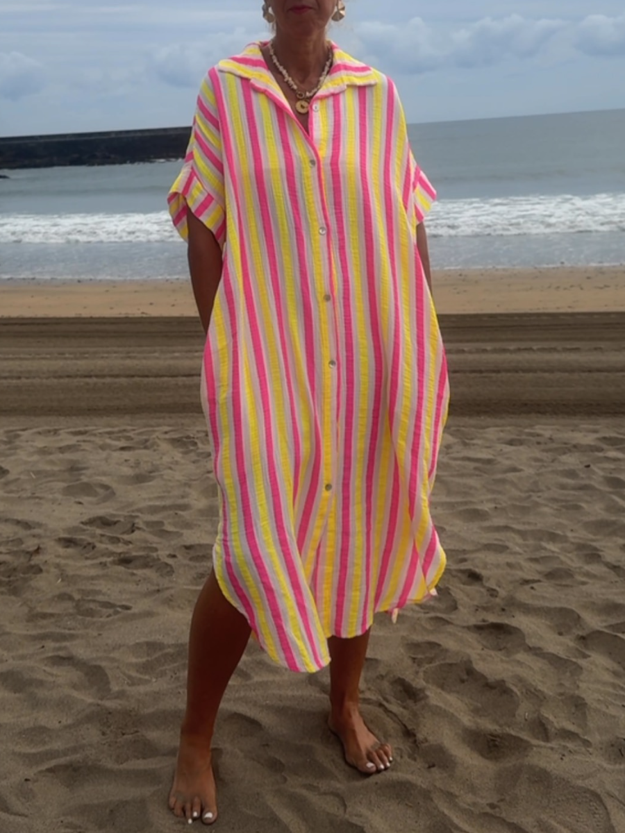 Classic Breezy Striped Shirt Dress