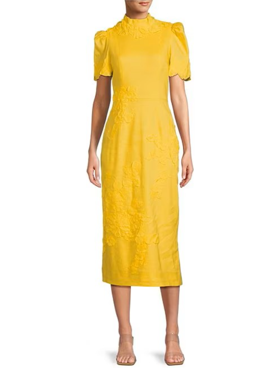 Floral Applique Mock Neck Dress