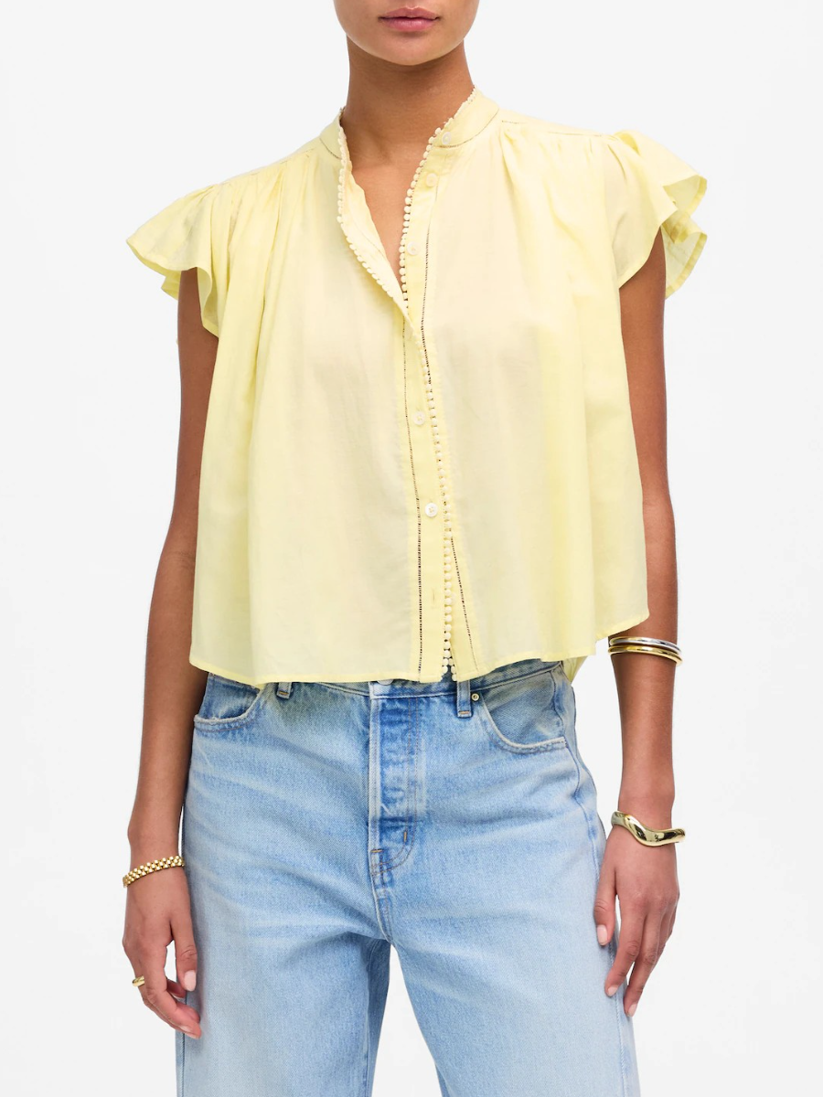 Shirred Lace-Trim Top