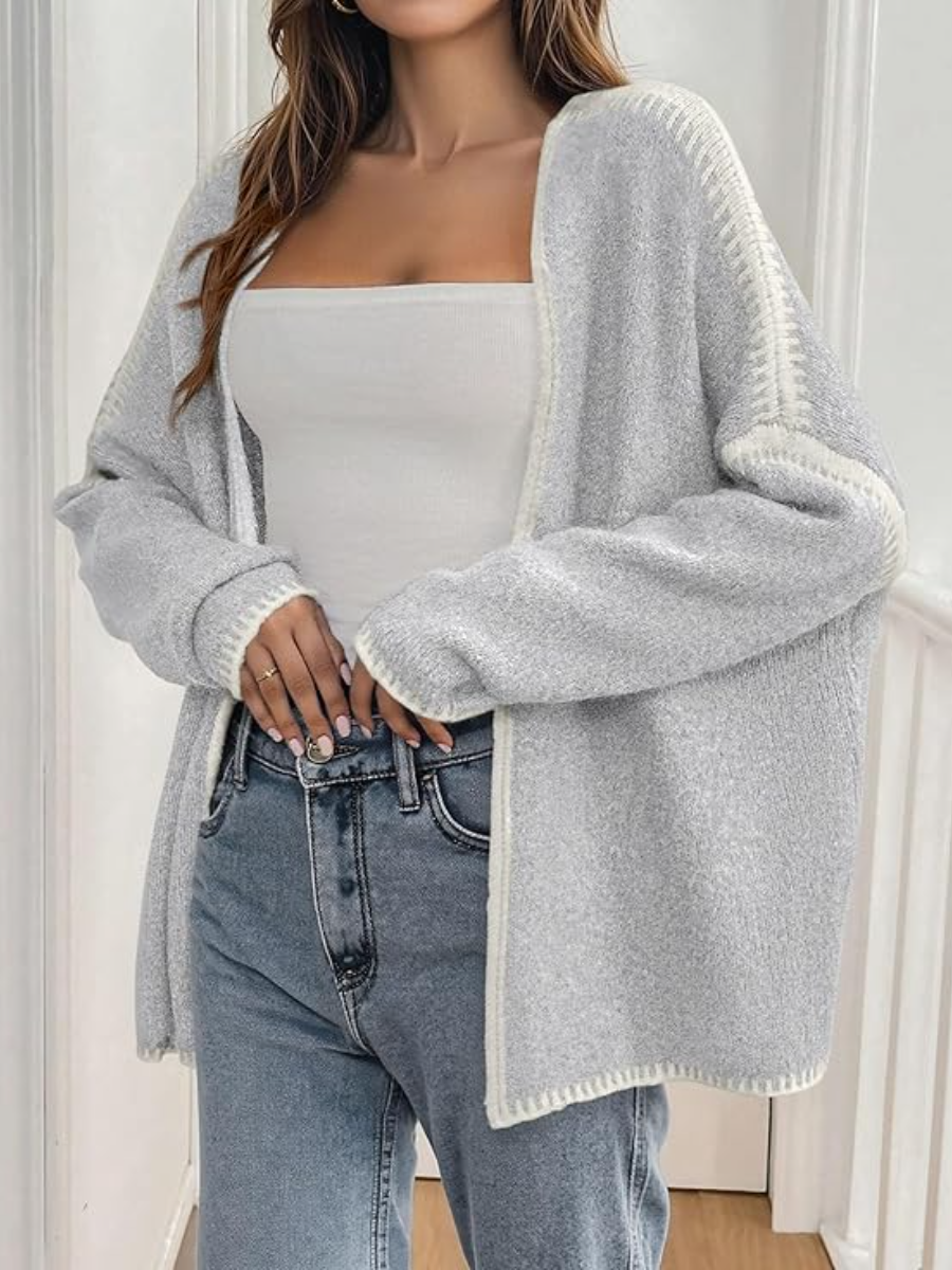 Long Lantern Sleeve Knit Open Front Lightweight Sweater