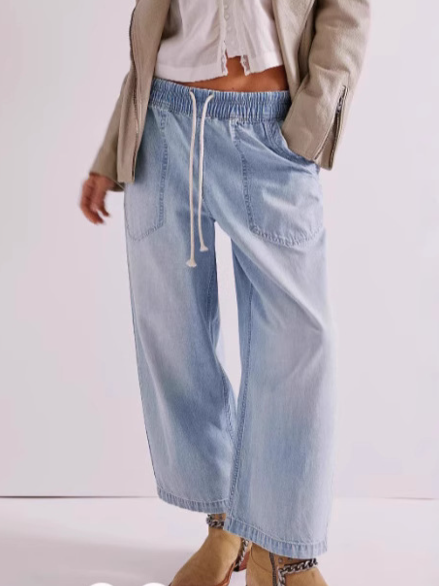 Casual Loose Wide Leg Drawstring Jeans