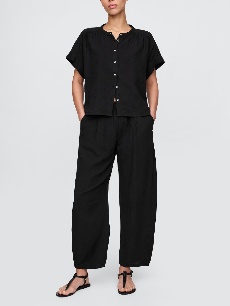 Cotton Gauze Easy Barrel Pants