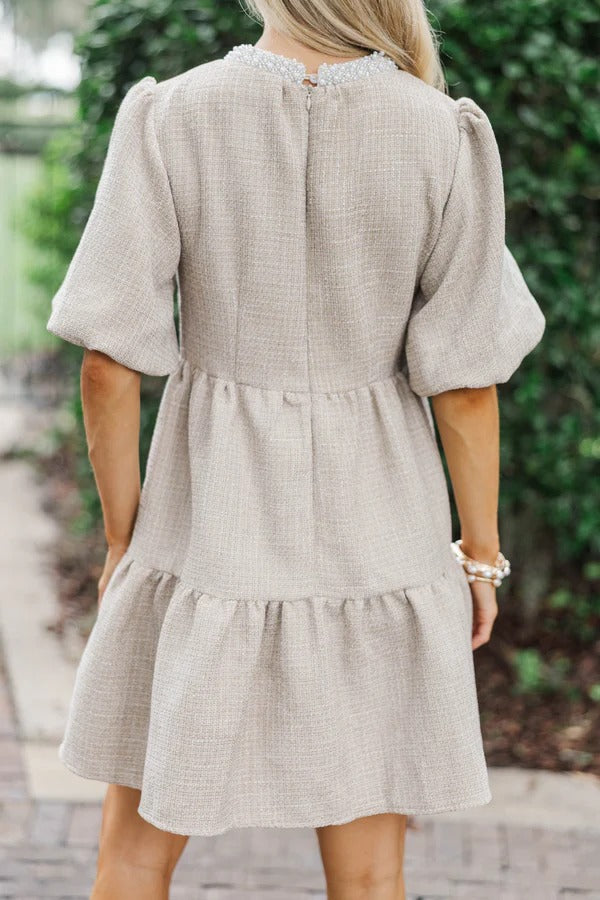 Cherished Moments Oatmeal Tweed Babydoll Dress