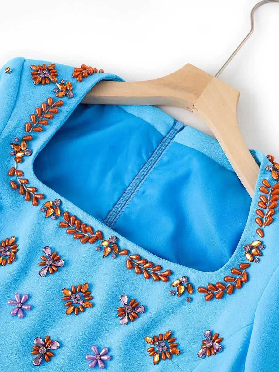 Solid Slimming Spliced Bead Luxurious Dress