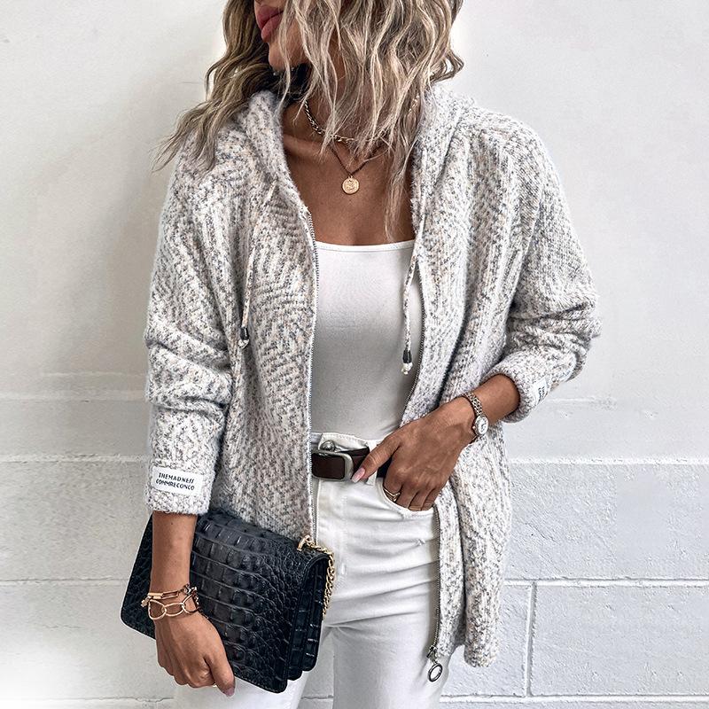 Hooded Drawstring Knit Cardigan